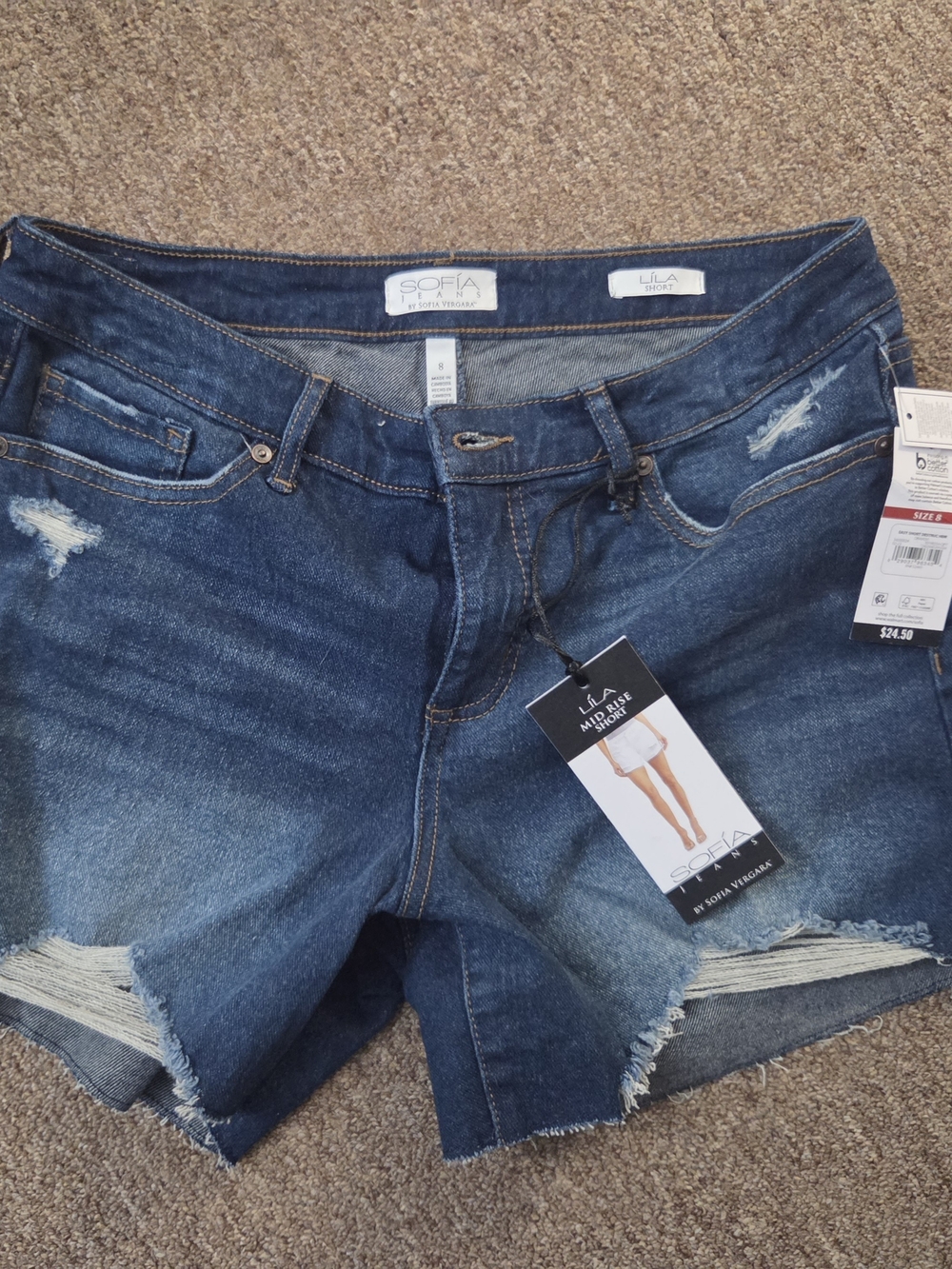 sofia by sofia vergara distressed dark blue denim shorts